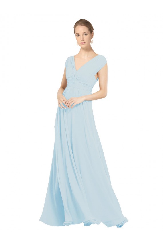 Erschwingliche Seeglas A-Linien V-Ausschnitt Chiffon Lange Brautjungfernkleider