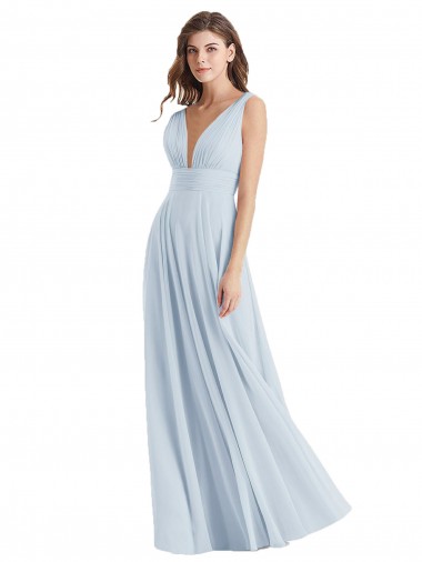 Erschwingliche Seeglas A-Linien V-Ausschnitt Chiffon Lange Brautjungfernkleider