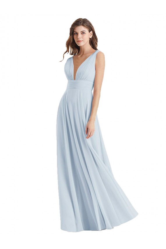 Erschwingliche Seeglas A-Linien V-Ausschnitt Chiffon Lange Brautjungfernkleider