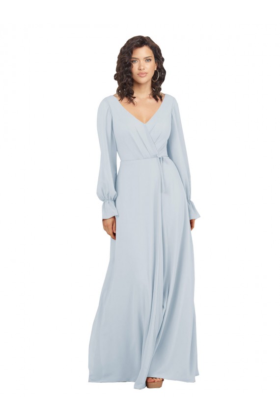 Erschwingliche Seeglas A-Linien V-Ausschnitt Chiffon Lange Brautjungfernkleider
