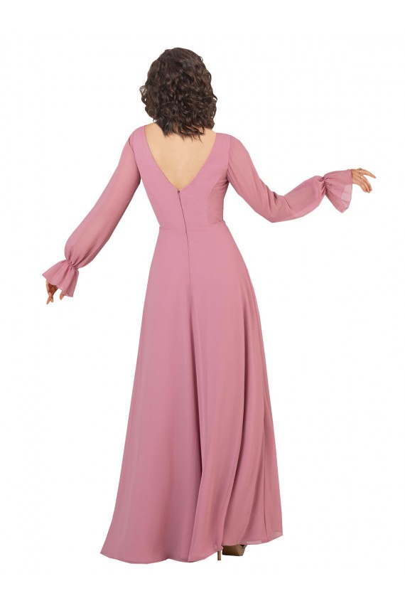 Erschwingliche Seeglas A-Linien V-Ausschnitt Chiffon Lange Brautjungfernkleider