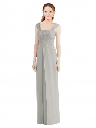 Erschwingliche Silber A-Linien Chiffon Lange Brautjungfernkleider
