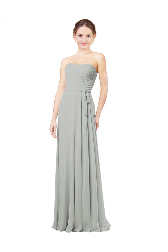 Erschwingliche Silber A-Linien Chiffon Lange Brautjungfernkleider