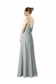Erschwingliche Silber A-Linien V-Ausschnitt Chiffon Lange Brautjungfernkleider