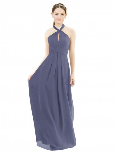 Erschwingliche Silberner Stein A-Linien Neckholder Chiffon Lange Brautjungfernkleider