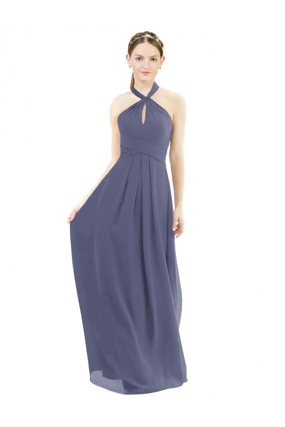 Erschwingliche Silberner Stein A-Linien Neckholder Chiffon Lange Brautjungfernkleider