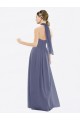 Erschwingliche Silberner Stein A-Linien Neckholder Chiffon Lange Brautjungfernkleider