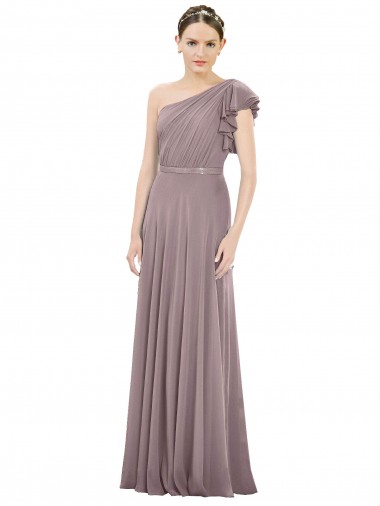Erschwingliche Staubige Rose A-Linien Eine-Schulter Chiffon Lange Brautjungfernkleider