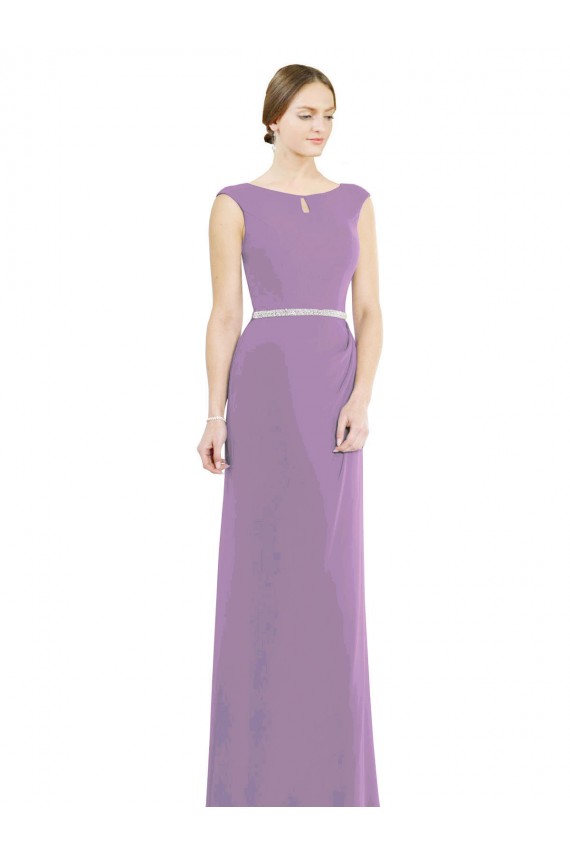 Erschwingliche Staubiger Lavendel A-Linien Bootshals Stehkragen Ausschnitt Chiffon Lange Brautjungfernkleider