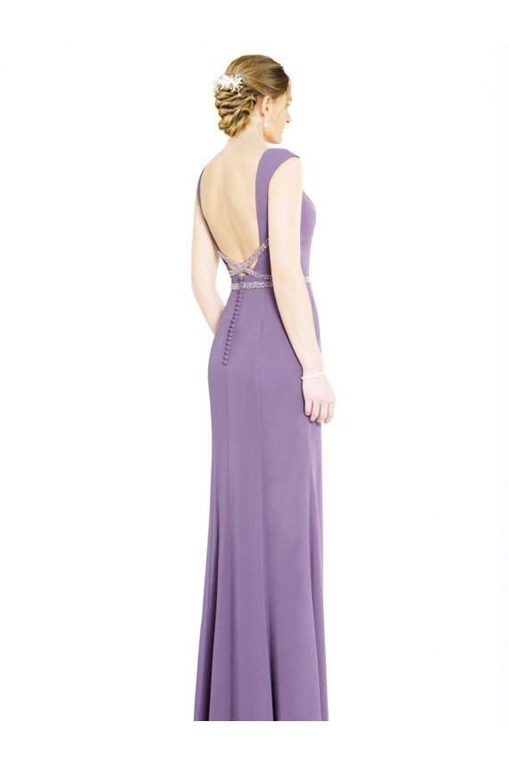 Erschwingliche Staubiger Lavendel A-Linien Bootshals Stehkragen Ausschnitt Chiffon Lange Brautjungfernkleider