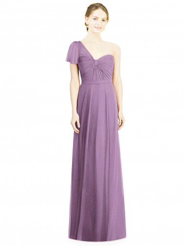 Erschwingliche Staubiger Lavendel A-Linien Eine-Schulter Chiffon Lange Brautjungfernkleider