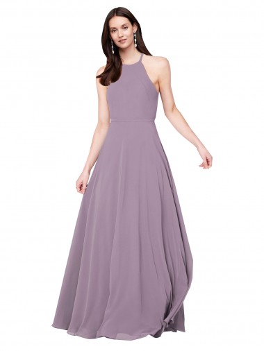 Erschwingliche Staubiger Lavendel A-Linien Neckholder Chiffon Lange Brautjungfernkleider
