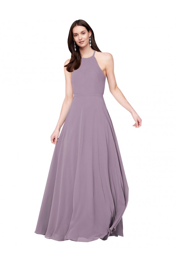 Erschwingliche Staubiger Lavendel A-Linien Neckholder Chiffon Lange Brautjungfernkleider