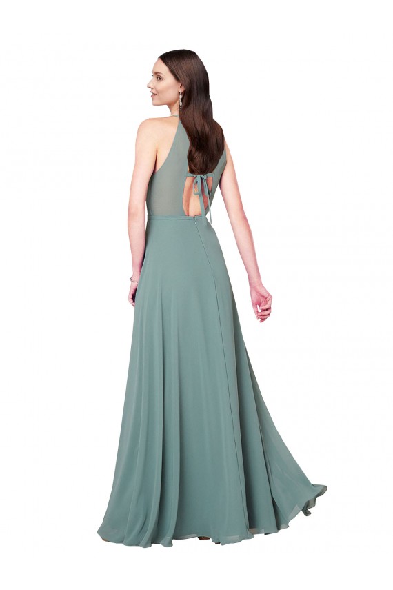 Erschwingliche Staubiger Lavendel A-Linien Neckholder Chiffon Lange Brautjungfernkleider