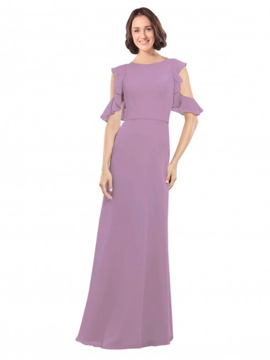 Erschwingliche Staubiger Lavendel A-Linien Stehkragen Ausschnitt Chiffon Lange Brautjungfernkleider