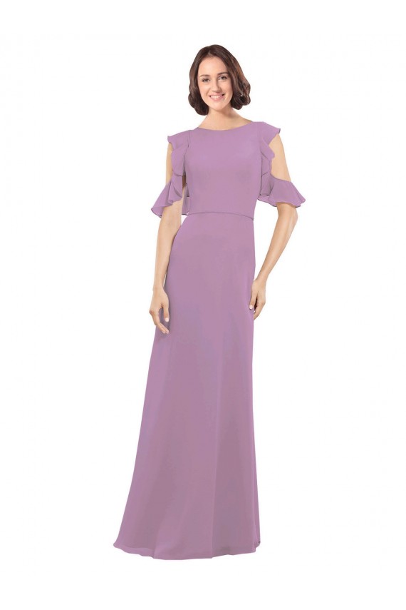 Erschwingliche Staubiger Lavendel A-Linien Stehkragen Ausschnitt Chiffon Lange Brautjungfernkleider