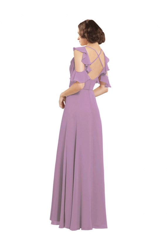 Erschwingliche Staubiger Lavendel A-Linien Stehkragen Ausschnitt Chiffon Lange Brautjungfernkleider