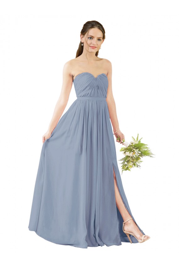 Erschwingliche Staubiges Blau A-Linien Chiffon Lange Brautjungfernkleider