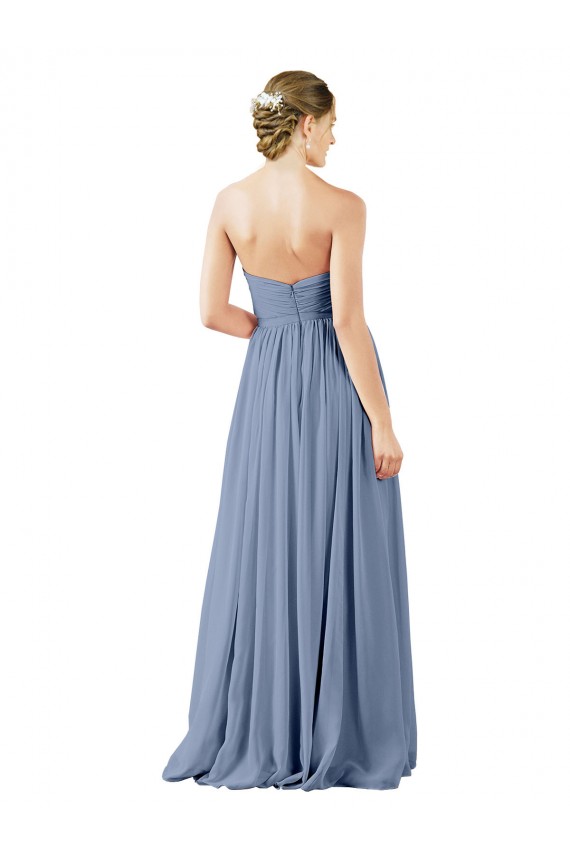 Erschwingliche Staubiges Blau A-Linien Chiffon Lange Brautjungfernkleider