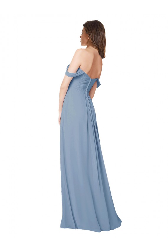 Erschwingliche Staubiges Blau A-Linien Chiffon Lange Brautjungfernkleider