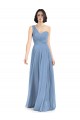 Erschwingliche Staubiges Blau A-Linien Eine-Schulter Chiffon Lange Brautjungfernkleider
