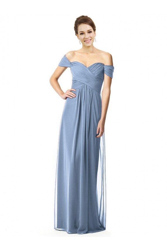 Erschwingliche Staubiges Blau A-Linien Off-Schulter Chiffon Lange Brautjungfernkleider