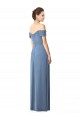 Erschwingliche Staubiges Blau A-Linien Off-Schulter Chiffon Lange Brautjungfernkleider