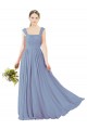 Erschwingliche Staubiges Blau A-Linien Quadrat Ausschnitt Chiffon Lange Brautjungfernkleider