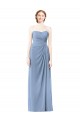 Erschwingliche Staubiges Blau A-Linien Trägerlos Chiffon Lange Brautjungfernkleider