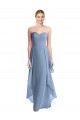 Erschwingliche Staubiges Blau A-Linien Trägerlos Chiffon Lange Brautjungfernkleider