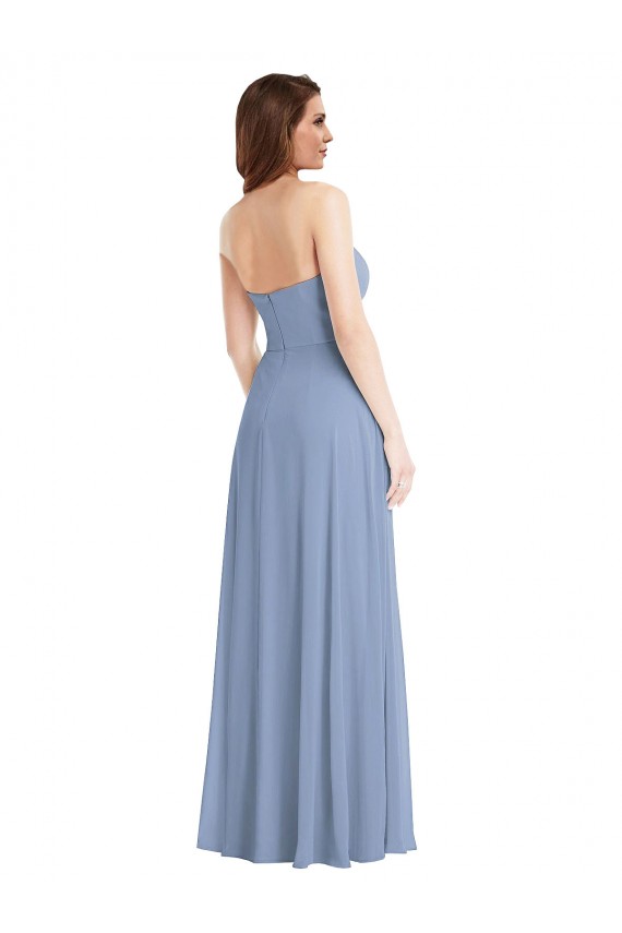 Erschwingliche Staubiges Blau A-Linien Trägerlos Chiffon Lange Brautjungfernkleider