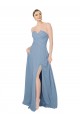 Erschwingliche Staubiges Blau A-Linien Trägerlos Chiffon Lange Brautjungfernkleider