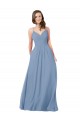 Erschwingliche Staubiges Blau A-Linien V-Ausschnitt Chiffon Lange Brautjungfernkleider