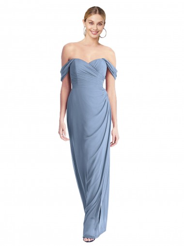 Erschwingliche Staubiges Blau Meerjungfrau Off-Schulter Chiffon Lange Brautjungfernkleider