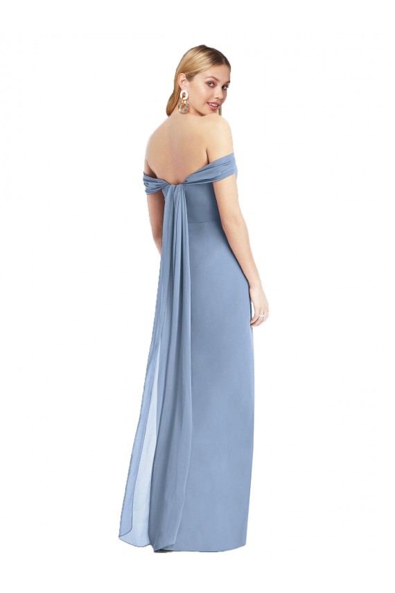 Erschwingliche Staubiges Blau Meerjungfrau Off-Schulter Chiffon Lange Brautjungfernkleider