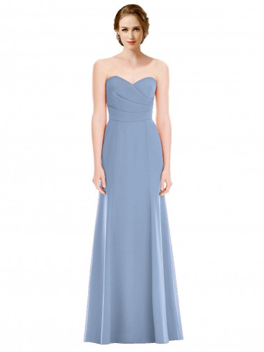 Erschwingliche Staubiges Blau Meerjungfrau Trägerlos Chiffon Lange Brautjungfernkleider