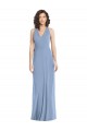 Erschwingliche Staubiges Blau Trompete Neckholder V-Ausschnitt Chiffon Lange Formale Brautjungfernkleider / Abendkleider