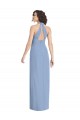 Erschwingliche Staubiges Blau Trompete Neckholder V-Ausschnitt Chiffon Lange Formale Brautjungfernkleider / Abendkleider