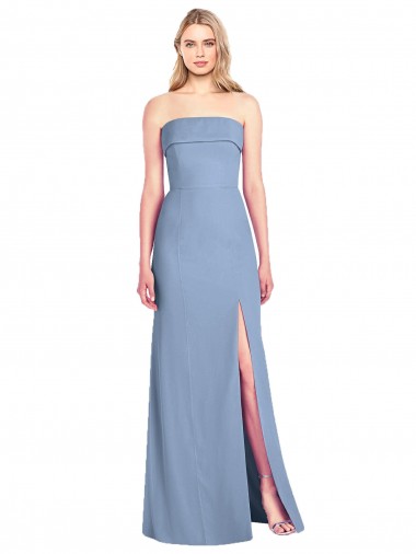 Erschwingliche Staubiges Blau Trompete Trägerlos Chiffon Lange Brautjungfernkleider