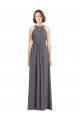 Erschwingliche Stormy Silver A-Linien Neckholder Chiffon Spitze Lange Brautjungfernkleider