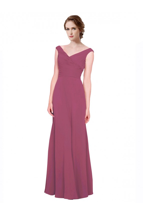 Erschwingliche Taupe A-Linien V-Ausschnitt Chiffon Lange Brautjungfernkleider