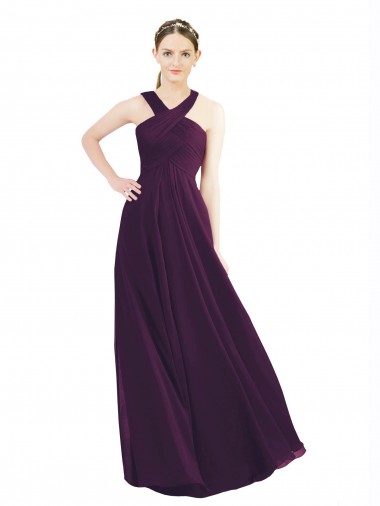 Erschwingliche Traube A-Linien Neckholder Chiffon Lange Brautjungfernkleider
