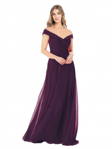 Erschwingliche Traube A-Linien Off-Schulter Chiffon Lange Brautjungfernkleider