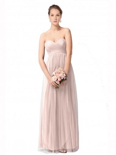 Erschwingliche Vintage Rose A-Linien Tüll Lange Brautjungfernkleider