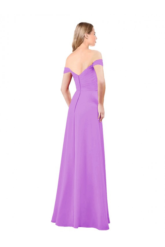 Erschwingliche Violett A-Linien Off-Schulter Chiffon Lange Brautjungfernkleider