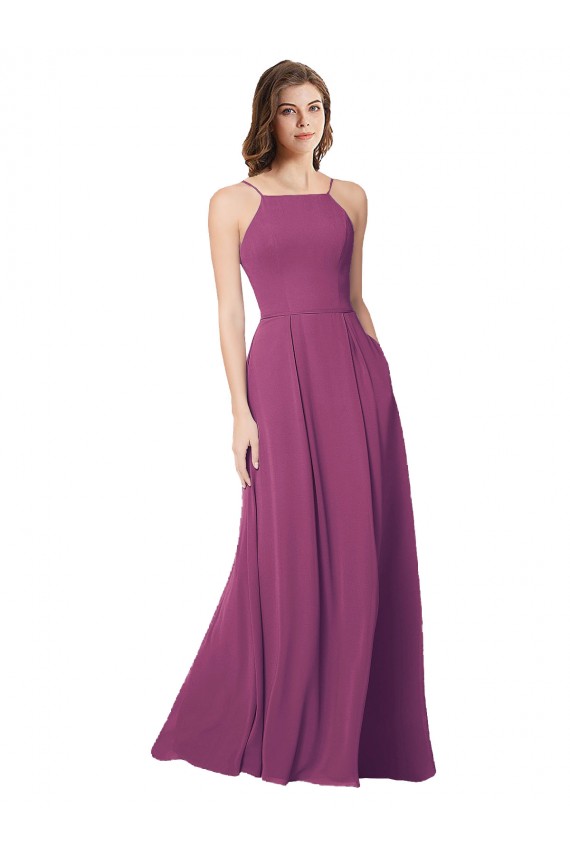 Erschwingliche Wilde Beere A-Linien Trägerlos Chiffon Lange Brautjungfernkleider