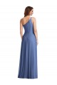 Erschwingliche Windsor Blau A-Linien Eine-Schulter Chiffon Lange Formale Brautjungfernkleider / Abendkleider