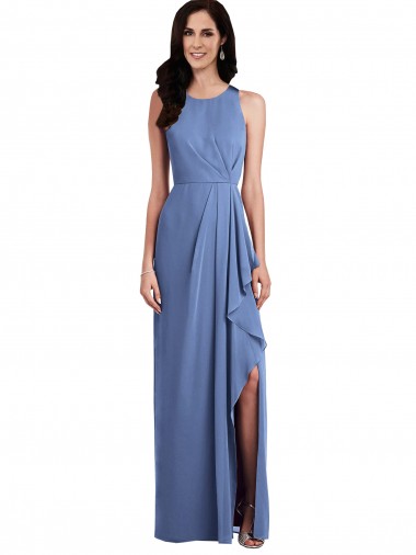 Erschwingliche Windsor Blau A-Linien Juwel Ausschnitt Chiffon Lange Brautjungfernkleider