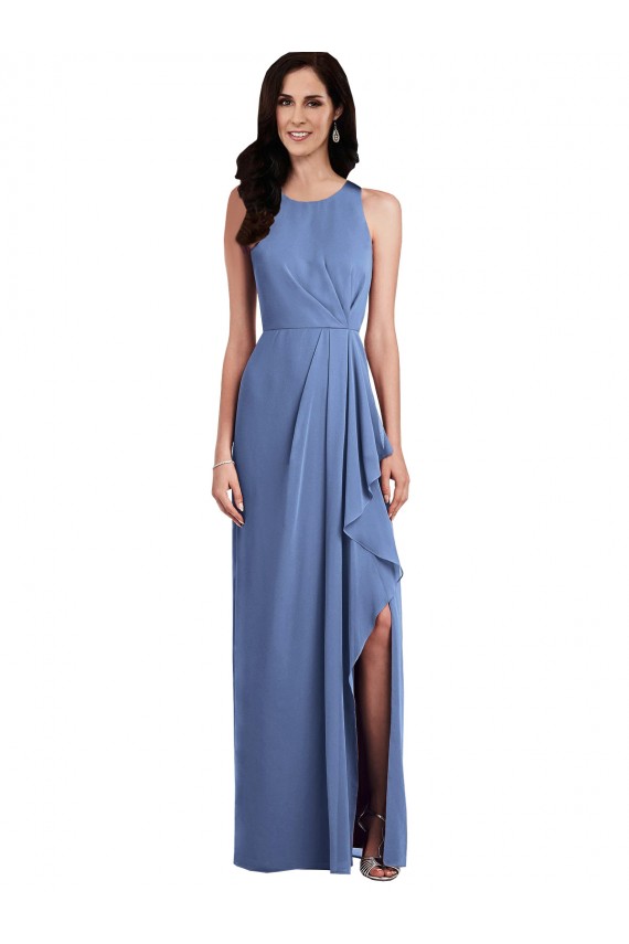 Erschwingliche Windsor Blau A-Linien Juwel Ausschnitt Chiffon Lange Brautjungfernkleider