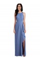 Erschwingliche Windsor Blau A-Linien Juwel Ausschnitt Chiffon Lange Brautjungfernkleider